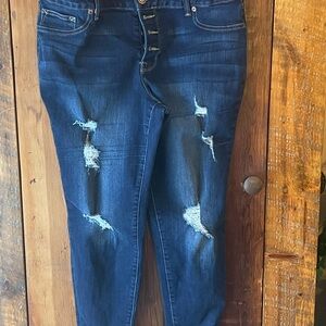 Maurices Skinny Distressed Dark Blue Jeans